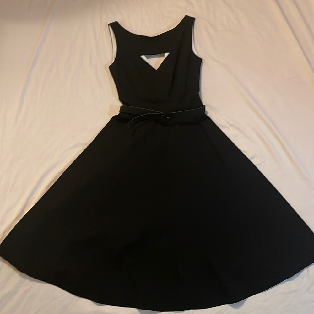 Bettie Page by Tatyana, black dress (size small), with belt and cutout detail